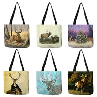 2020 winter christmas series womens shoulder bag santas reindeer print tote handbag for shopping traveling books b13148