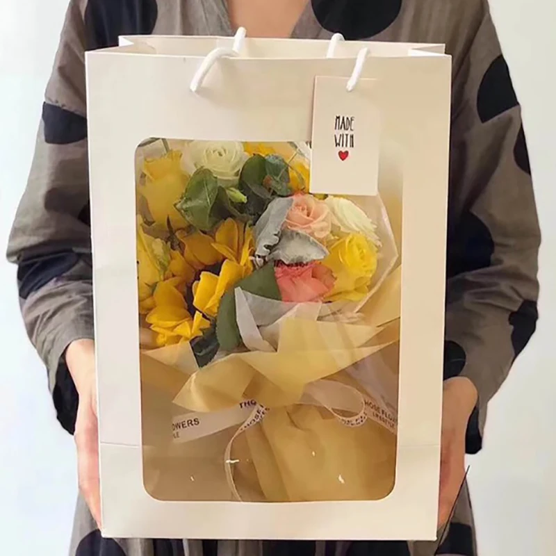 2020 Tote подарочный бумажный мешок с ПВХ прозрачным окном креативный День рождения
