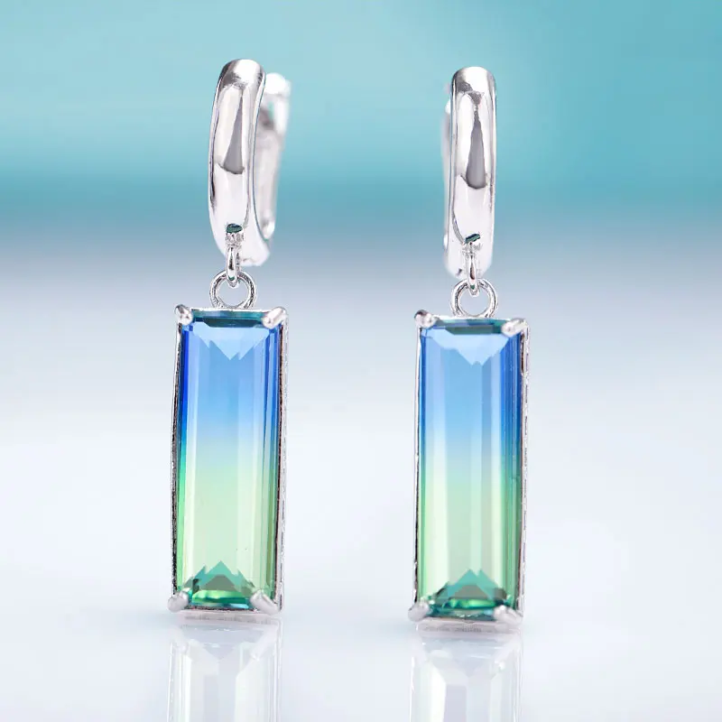 silver blue green MAIKALE, новинка, модные квадратные серьги-капли градиентного цвета для женщин, розовое золото, хорошее ювелирное изделие, турмалин, циркон, стеклянные серьги-подвески - Окраска металла: silver blue green