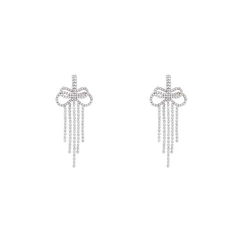 

Silver Needle Women's Full Diamond Flash Bow Exaggerated 2021 Punk Favourite Earrings for Women Girls Luxurious Bridal