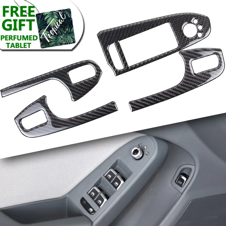 

Car Carbon Fiber Car Interior Door Window Lift Glass Switch Buttons Cover Armrest Panel Frame Trim for Audi A4 B8 2009- 2016
