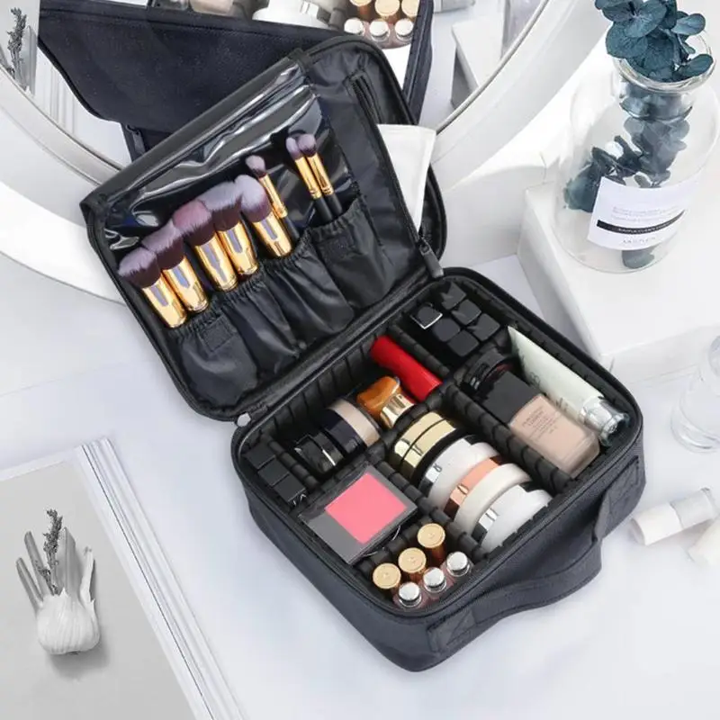 

Portable Travel Make Up Case Large Capacity Waterproof Cosmetic Organizer Makeup Brushes Storage Case Zipper Bag Tool