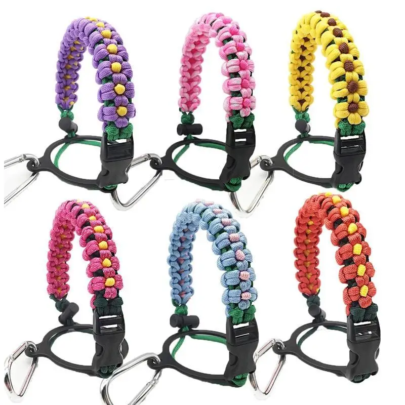 

Paracord Handle Carrier Survival Strap Cord With Safety Ring plastic rings and Carabiner For 12oz-64oz Wide Mouth Water Bottle