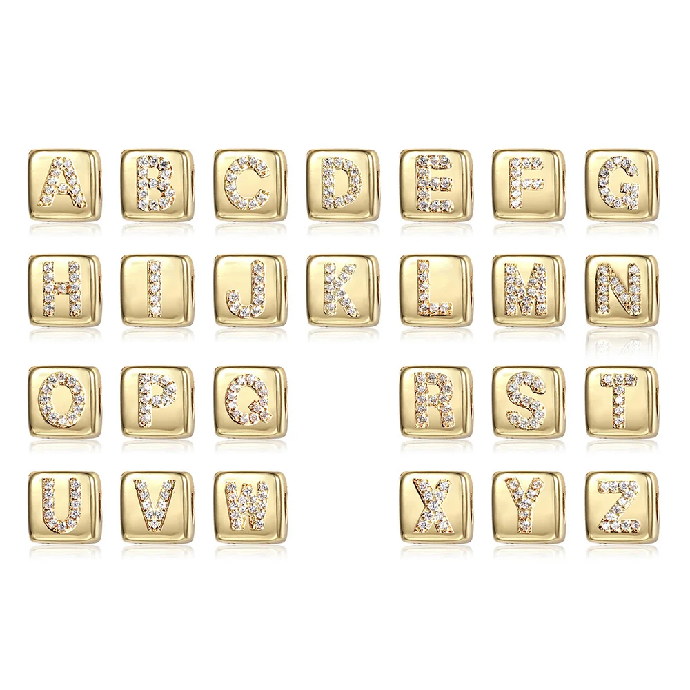 

26Pcs/Lot A-Z Alphabet Letter Gold Color Dice CZ Pendants Charms for Women Girl DIY Name Jewelry Wholesale Dropship GPM30A