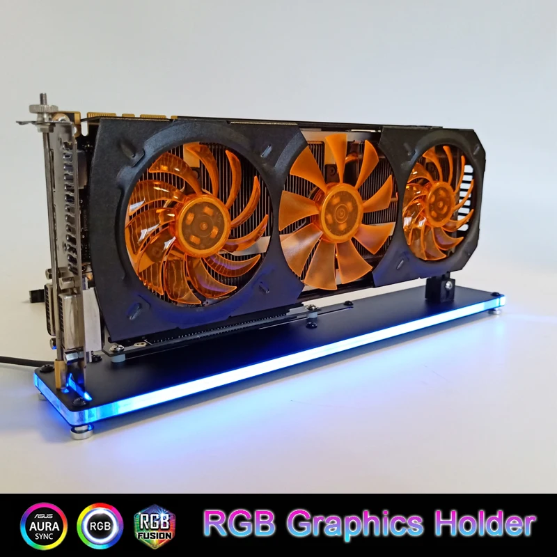 

Computer case graphics card 90° vertical placement bracket RGB light-emitting bracket aluminum alloy bogie support x16pcie cable