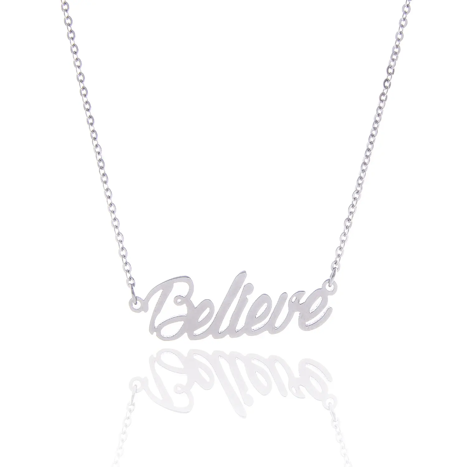 

Silver English Name Necklace Customized Nameplate Necklaces Birthday Stainless Steel Engraving Gift Personalized Jewelry