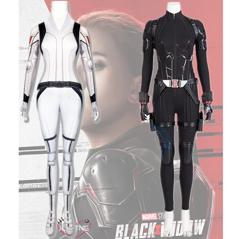 Черный костюм для косплея женский на Хэллоуин черно-белый Natasha Romanoff комбинезон и
