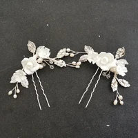 slbridal handmade alloy leaf ceram flower freshwater pearls bridal hair pin wedding hair sticker women jewelry hair accessories
