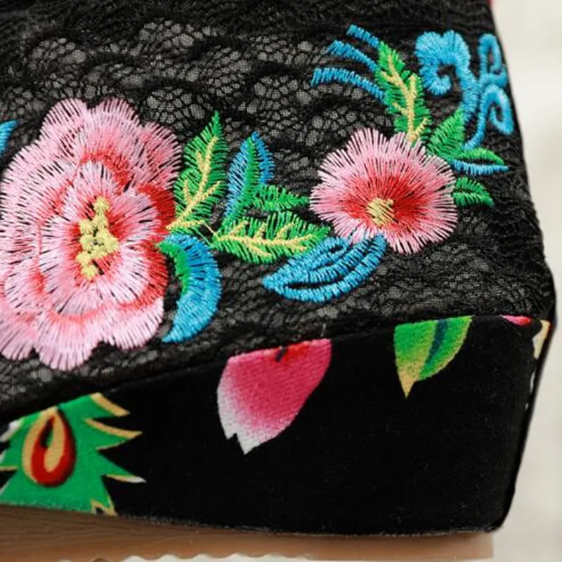 

Spring Mesh Ethnic Ankle Boots for Ladies Floral Embroidered Summer Women Skirt Wedges Shoes Girls Vintage Button Short Booties