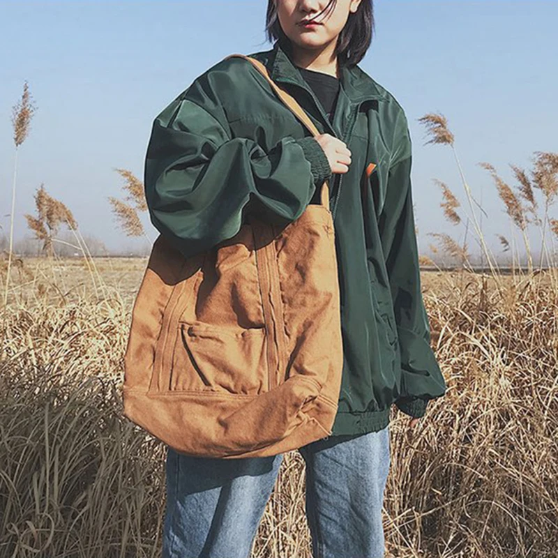 

2020 Women Canvas Bags Vintage Solid Color Female Large Capacity Totes Handbag Big Casual Shoulder Bag
