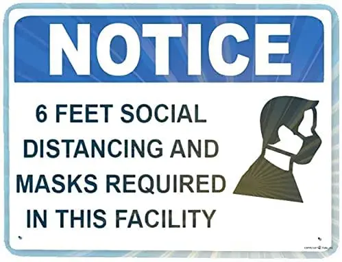 

J.DXHYA Metal Tin Signs Vintage Warning Sign,Notice 6 Feet Social Distancing Required in This Facility, Pain Road Business Sign