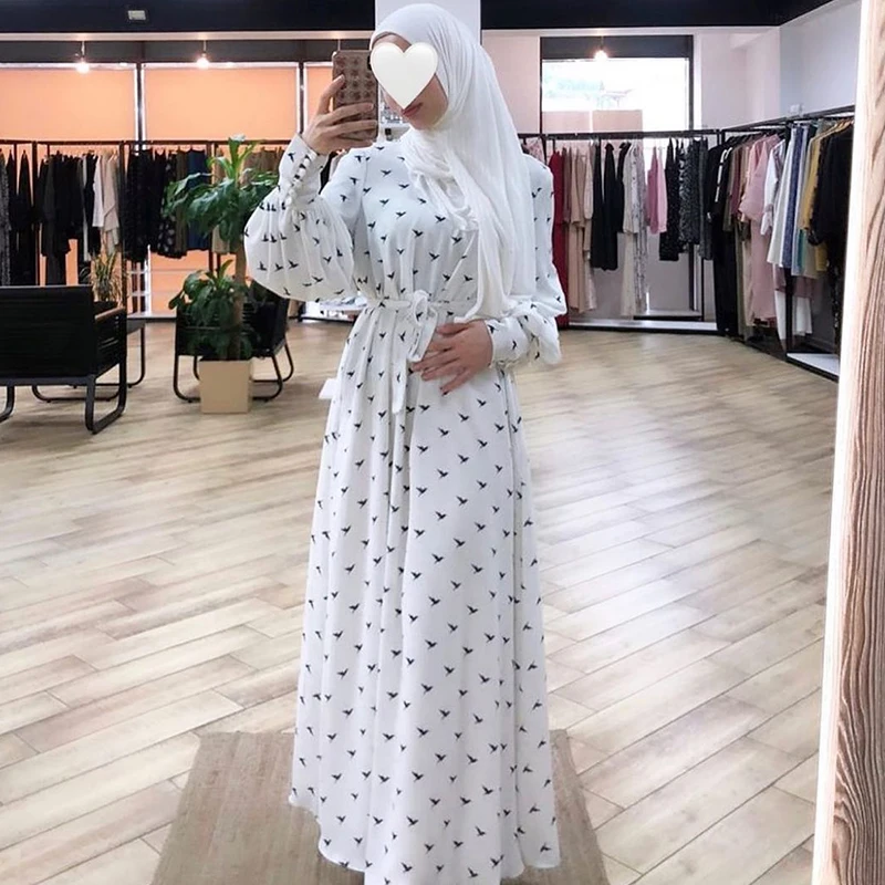 Модное мусульманское женское платье Abaya с принтом Рамадан Женская длинная юбка молитвенная одежда для Саудовской мечети Оман Бахрейн повсе...