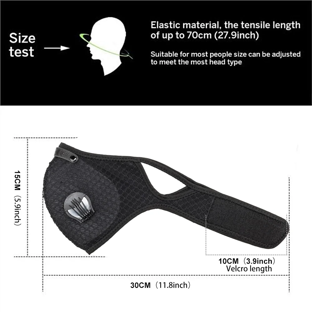 

Cycling Face Mask with Filter washable Reusable mask bicycle dust Facemask Active Carbon for sport training black