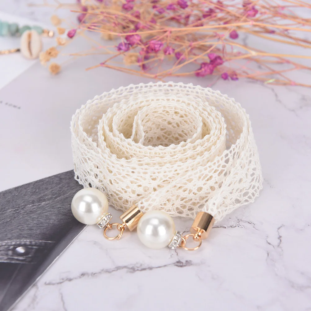 

Women Fashion Hollow Girdle Pearl Lace Belts Long Waist Knot Rope Female Dresses Decorated Narrow Ribbon