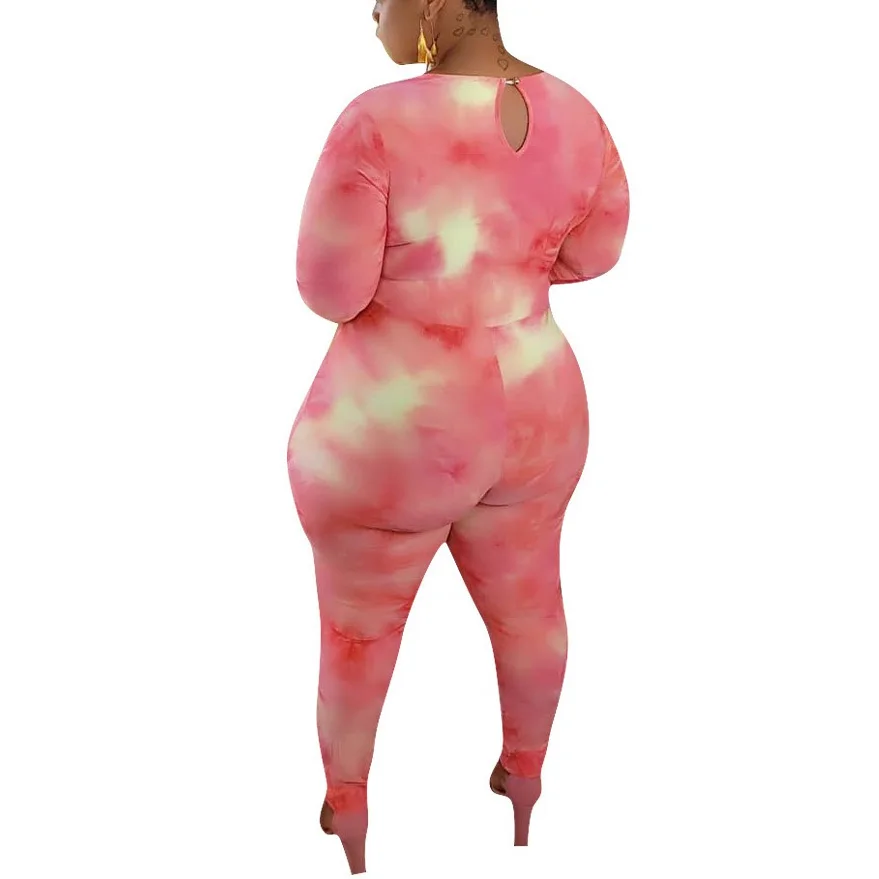 African 4xl Plus Size Bodycon Jumpsuits and Rompers for Women Long Sleeve V Neck Sheath Pink Activewear Sexy Jumpsuits Hot 2020