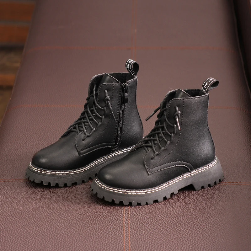

Winter boots Anti-Slip Thicken kids Leather Shoes Children Cotton Boots Mid-top Fashion Keep WarmWear Resistant SMM024