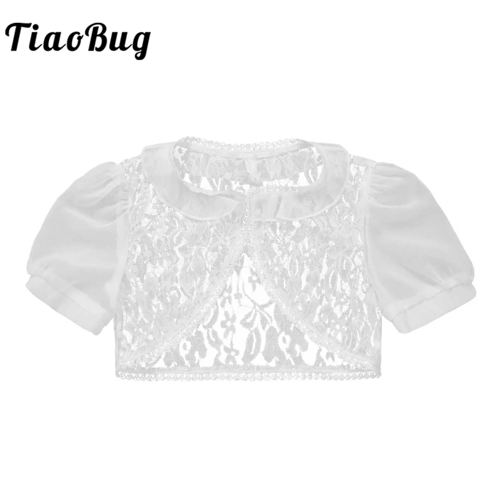 

Flower Girl Jacket Kids Wrap Top Ruffle Shrug Chiffon Short Sleeve Hollow Floral Lace Cardigan Girls Bolero Wedding Accessories