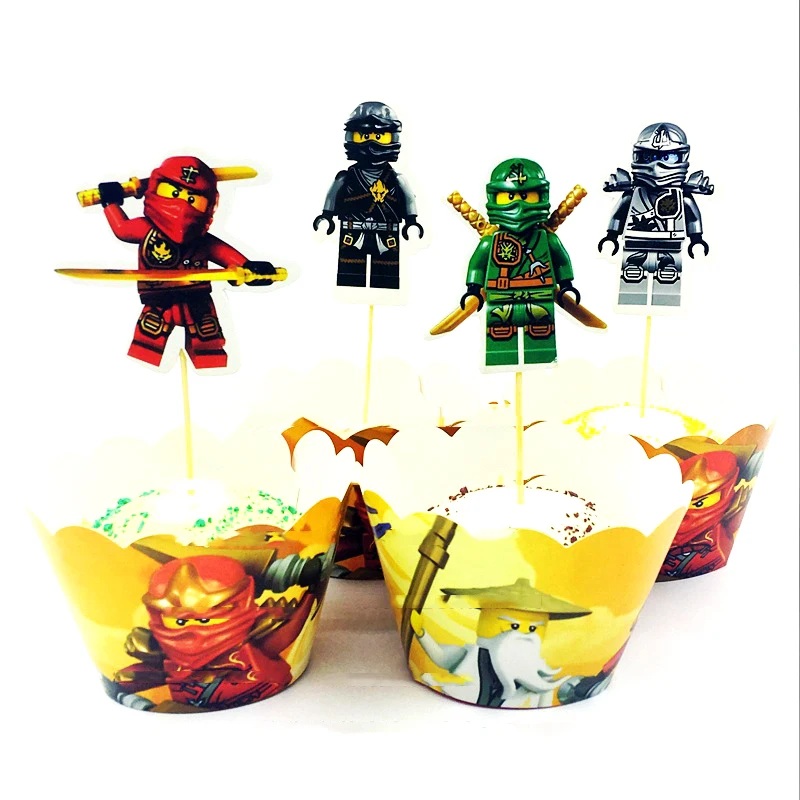 Мультфильм ninjago ниндзя тематический торт поставки 12 обертки + топперы без sitck День