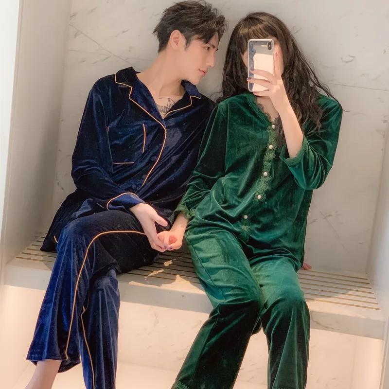 

FZSLCYIYI Korean Velvet Couple Pajamas Set Adult LoverS Velour Sleepwear Nightwear Clothes Winter Cute Pyjamas For Family