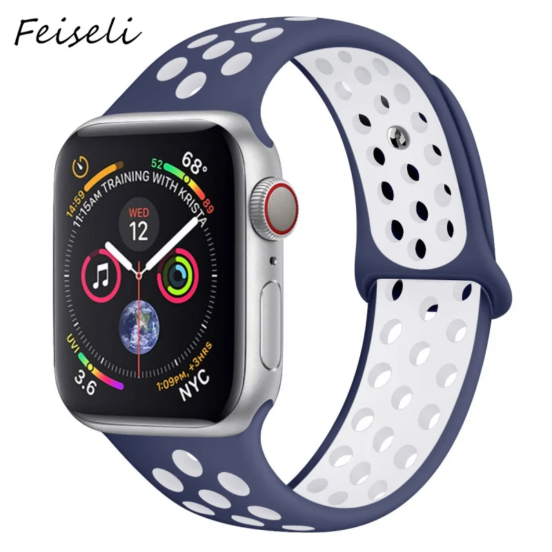 Feiseli для Apple Watch Band 1 2 3 4 5 Спортивные Мягкие силиконовые 38 мм 40 42 44 iwatch сменный
