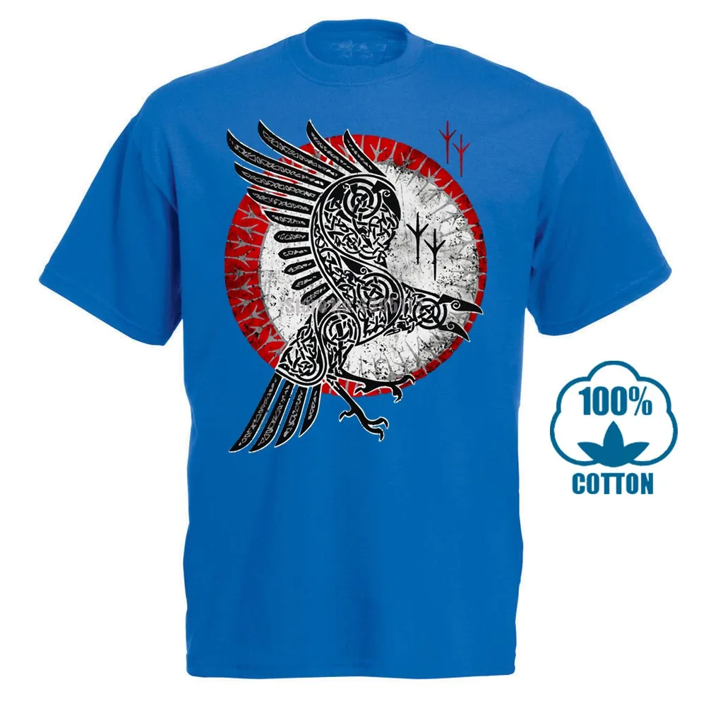 Синий Norse Raven футболка Hugin And Munin Valhalla в стиле норвежских викингов ОДИН Тор - Цвет: Синий