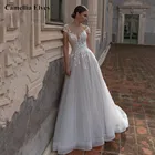 Женское свадебное платье с кружевной аппликацией, романтическое ТРАПЕЦИЕВИДНОЕ платье с рукавами-крылышками, женское платье невесты цвета белой и слоновой кости