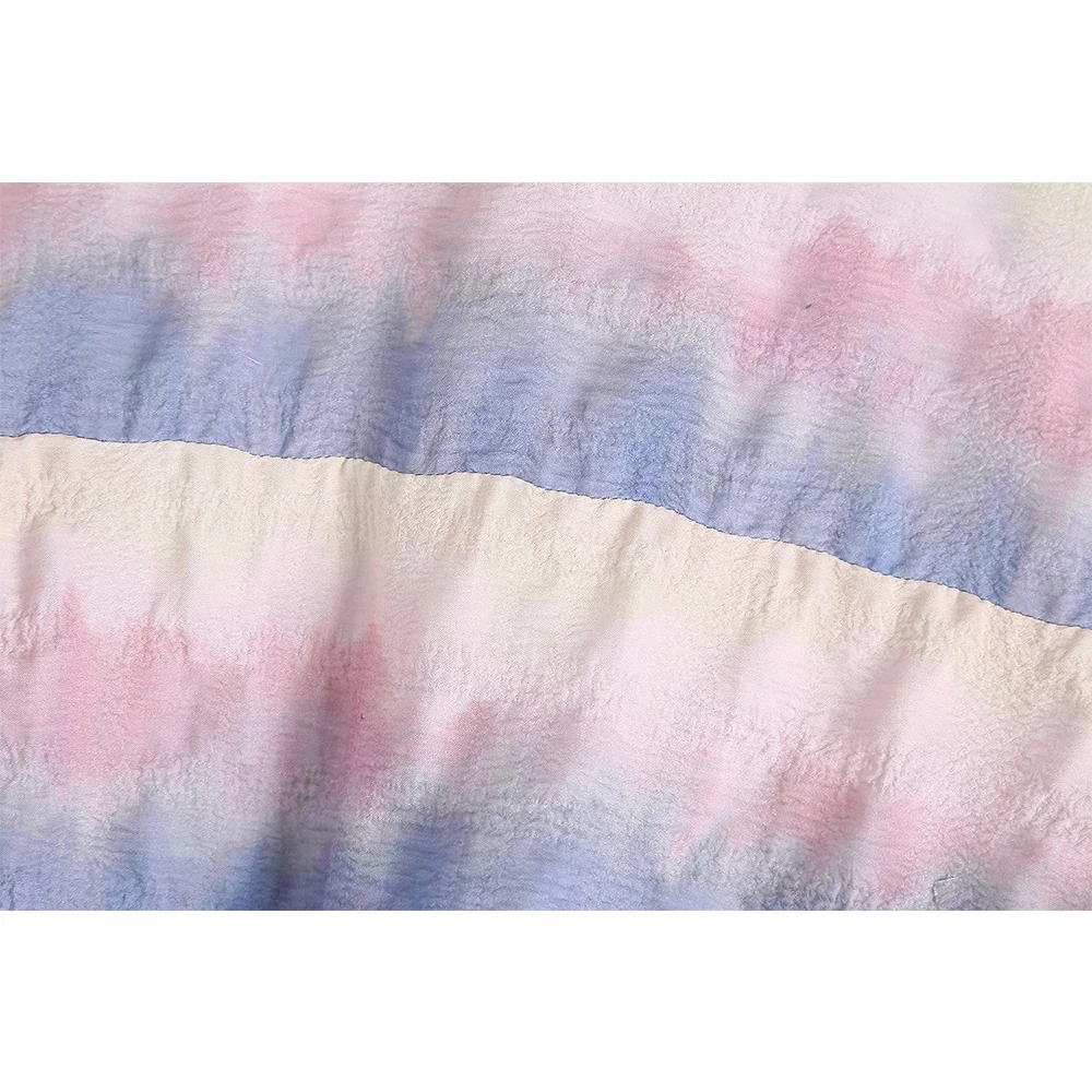 

2021 New Women Cropped Shirt Tie dye Half Sleeves Elegant Fashion Casual Chic Lady Woman Button Up Shirt Tops