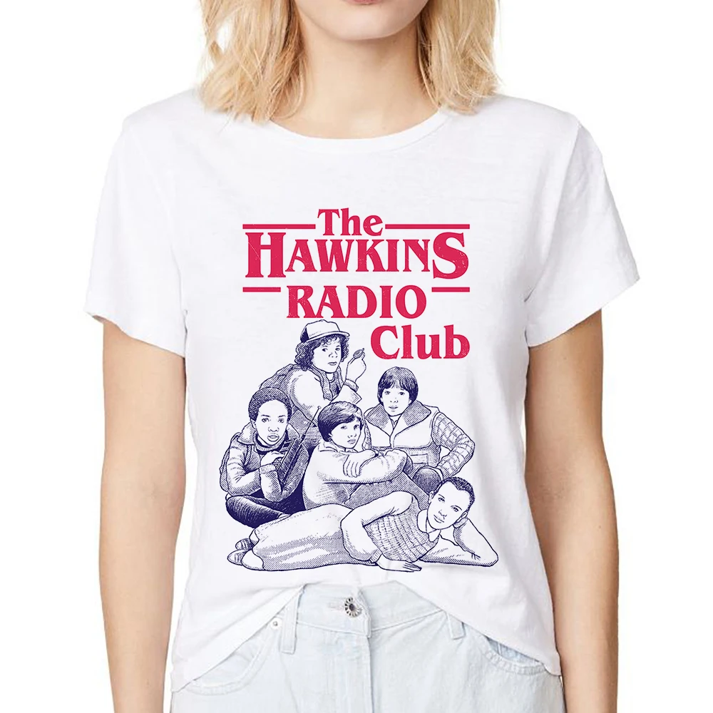 Женская футболка с принтом THE HAWKINS новая белая Повседневная очень странные