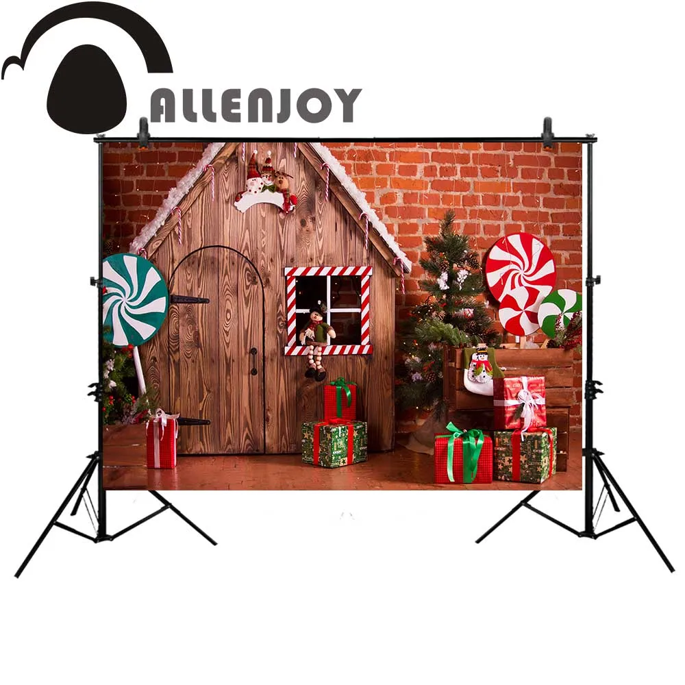 Allenjoy background for photography wooden house brick wall candy bar child Christmas backdrop photocall photobooth photozone |