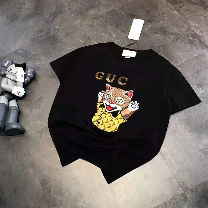 

Ladies Sweet Style Harajuku Short Sleeve Cute Sequins Loose T-shirt O-Neck Top Ladies T-shirt Clothing Cartoon Print T-shirt