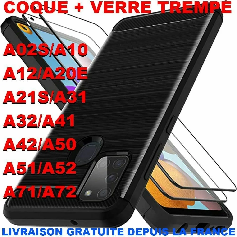 

For Samsung A51 A41 A42 A21s A20e A40 A02s A12 Coque Effet Carbone +Verre Trempé