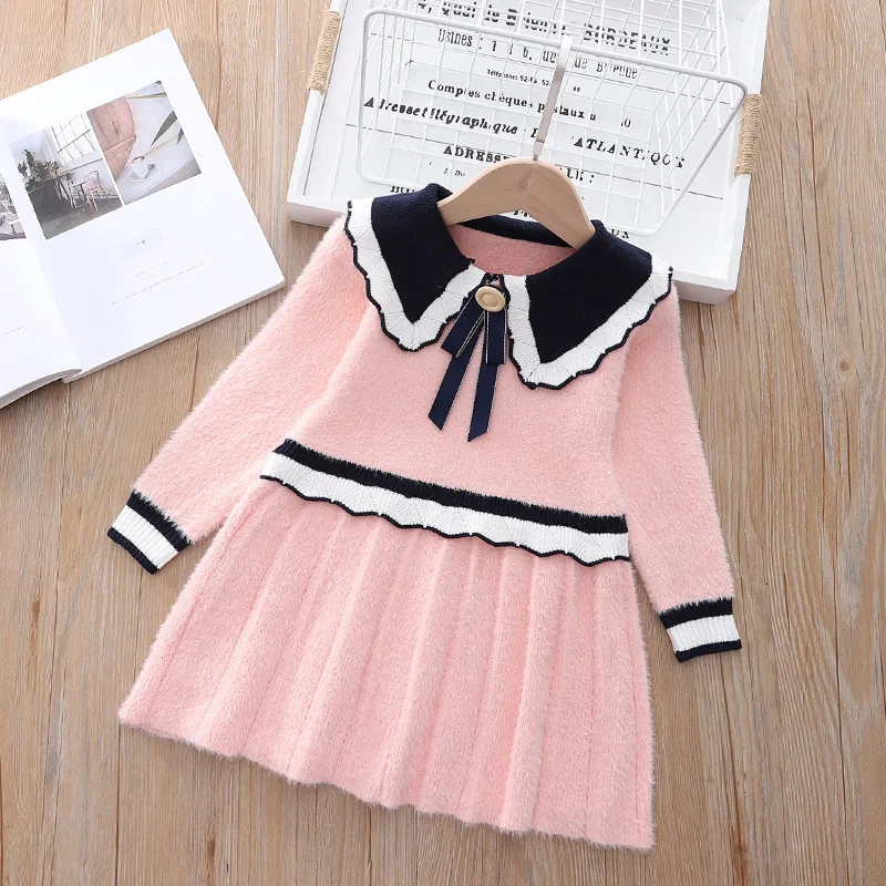 

Girls' Dresses For Baby 2021 New Autumn winter Cotton Knitted Sweater Dress Mink wool sweater sweet Princess Dress Baby outfit