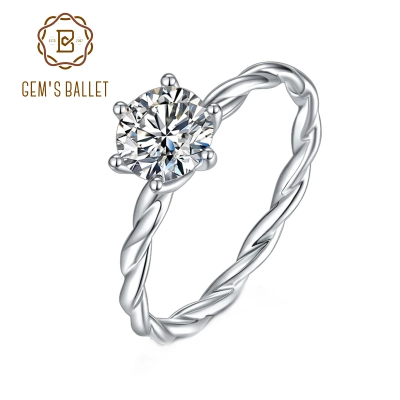 Женское балетное кольцо GEM'S круглое из стерлингового серебра 925 пробы с 6