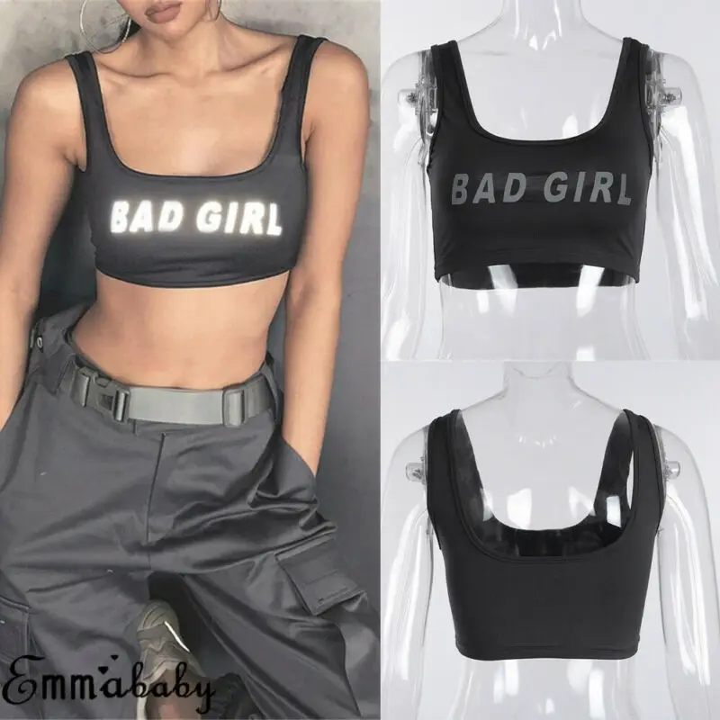 Женский светоотражающий топ на бретельках майка без рукавов с буквенным принтом