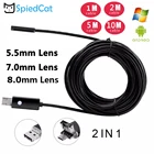 Мини-камера Змеиный Кот 2 в 1 1 12510 м, гибкая кабельный эндоскоп, инспекционная трубка для автомобиля, микро-USB, для телефонов на Android, ПК, windows