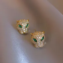 Korean new design fashion jewelry exquisite copper inlaid zircon animal leopard earrings luxury women's prom party earrings