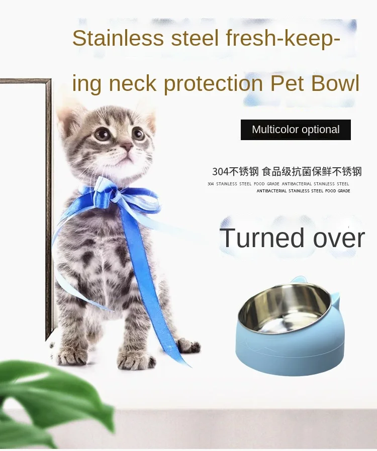 Dog Cat Bowl Cat Feeder 15 Degrees Raised Pet Food Drinker Bowls For Cats Dogs Stainless Steel Puppy Dog Bowl Pet Accessories