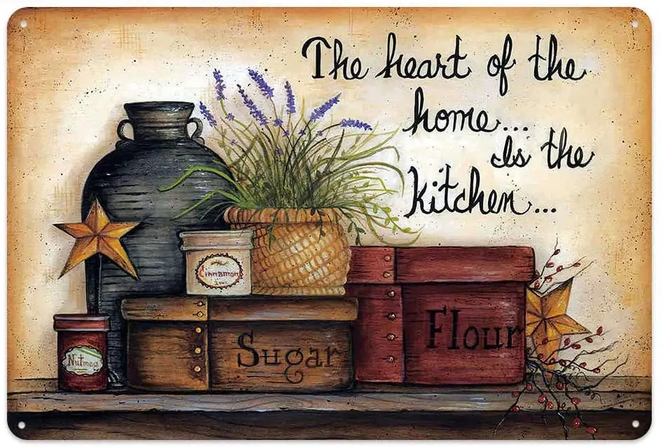

The Heart of The Home is Kitchen Metal Tin Sign, Vintage Plate Plaque Home Wall Decor