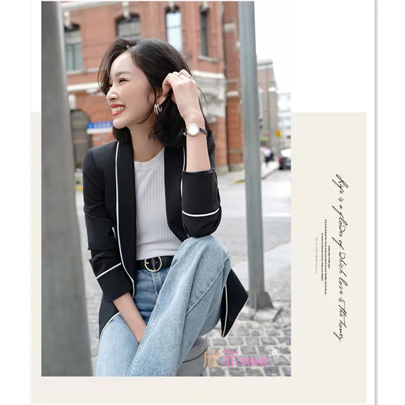 Женский черный брючный костюм Модный комплект из 2 предметов: куртка с длинными