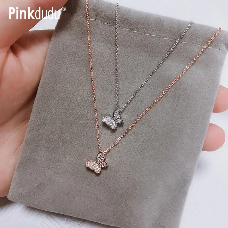 Розовое золото Pinkdudu цепочка на шею подвеска в виде бабочки с кристаллами