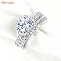 newshe halo wedding engagement ring set for women solid 925 sterling silver 8mm brilliant round aaaaa cz luxury jewelry rings