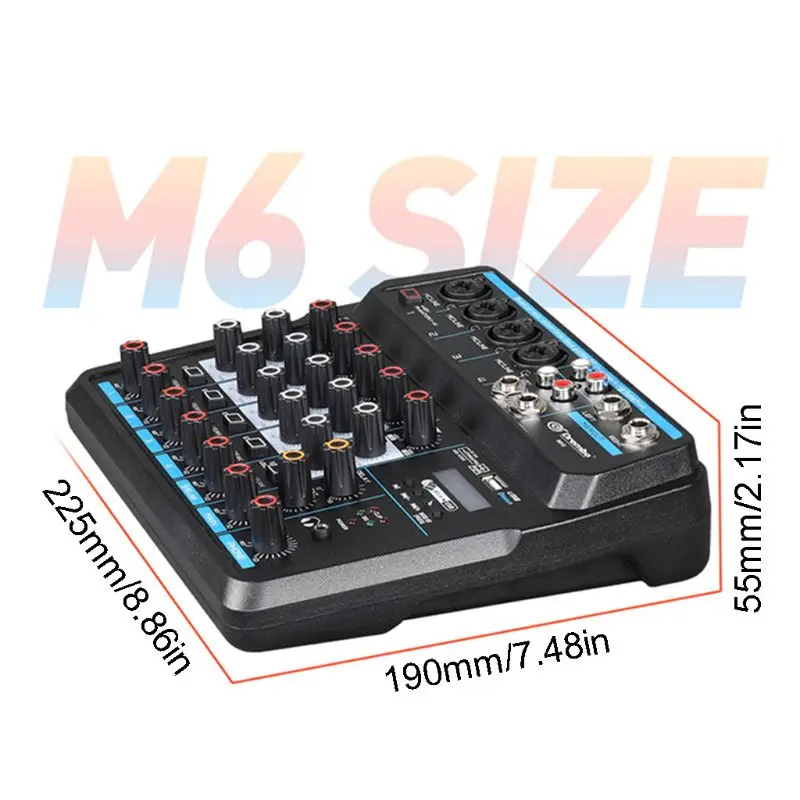 

6Channel Mixer with USB Bluetooth 48V Phantom Power Sound Mixing Console