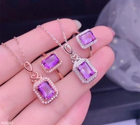 kjjeaxcmy boutique jewelry 925 sterling silver natural amethyst gemstone girl necklace pendant ring 2 piece rose gold white gold
