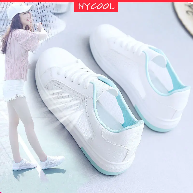 

NYCOOL Micky Kids Sneakers Girls Junior Student Canvas White Shoes Women Skateboarding Shoes Summer Hollow Mesh Flat Footwear