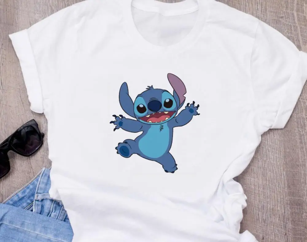 Женская модная футболка с милым рисунком из мультфильма Disneys Lilo Stitch Harajuku Kawaii Футболка с принтом милые повседневные топы