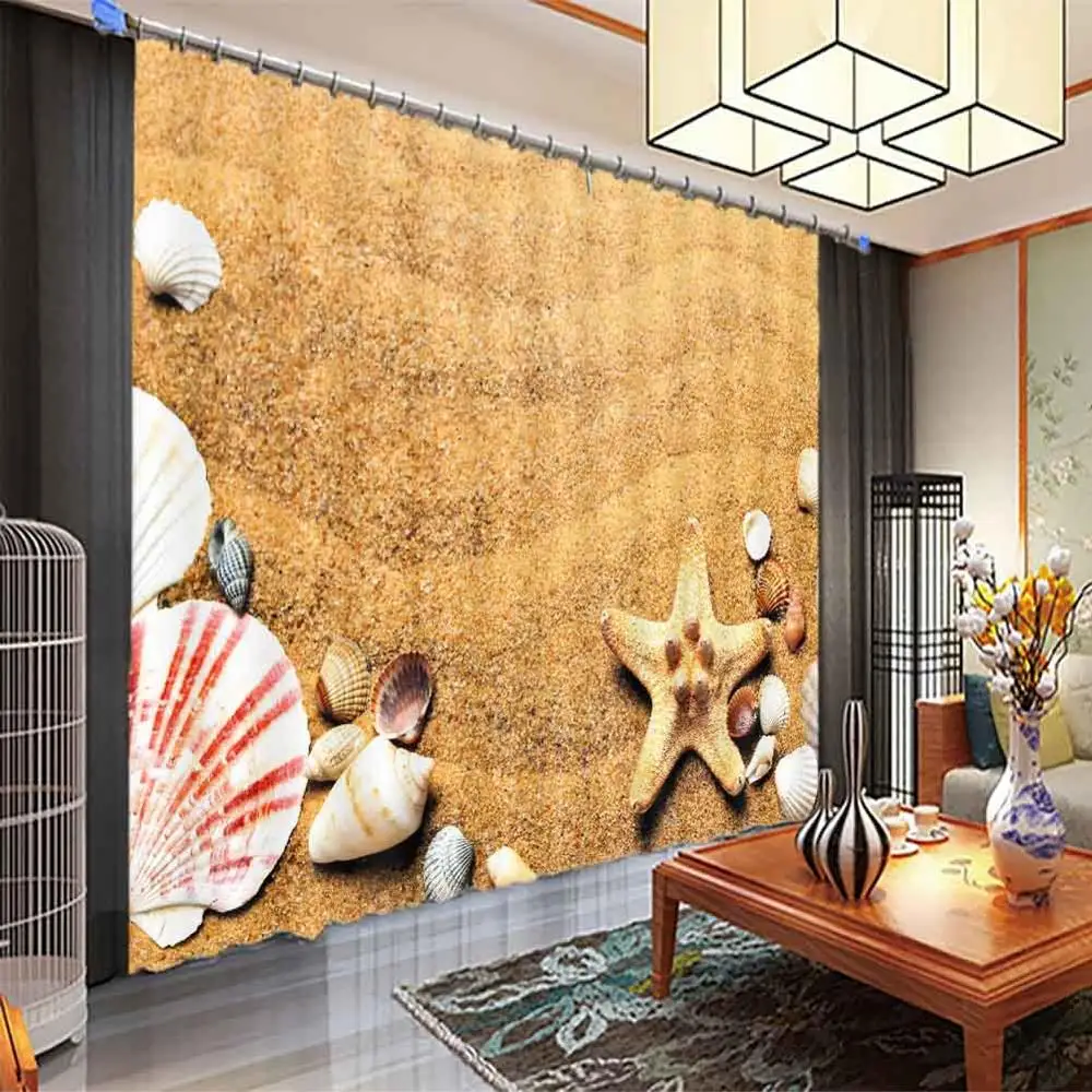 Пользовательские 3D шторы для гостиной Морская звезда раковина пляж кухня окна