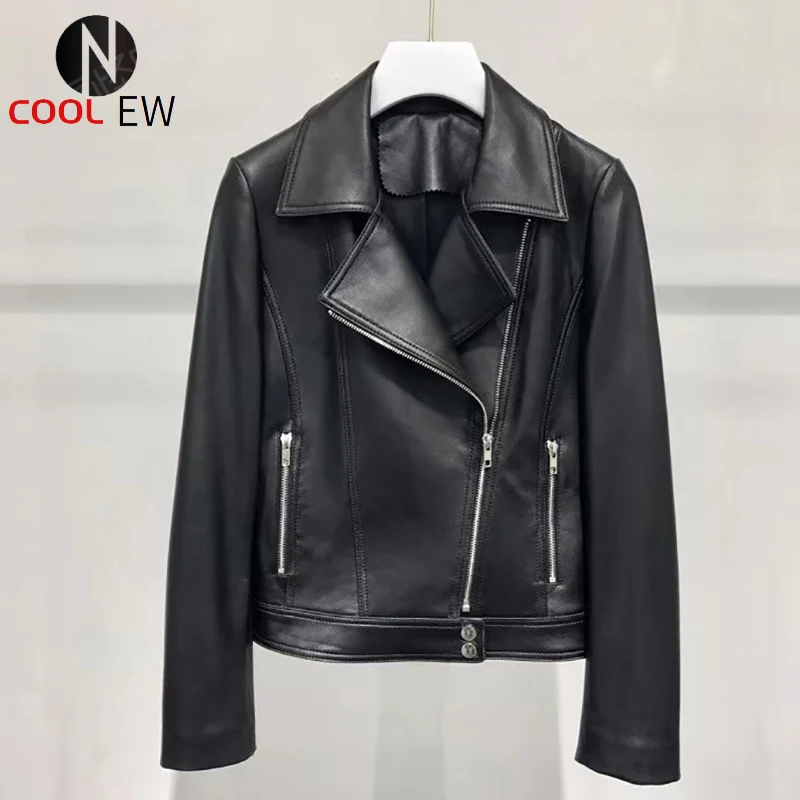 

Genuine Sheepskin coat for women 2021 winter new fashion Women's leather jacket Motorcycle Biker Jacket Female