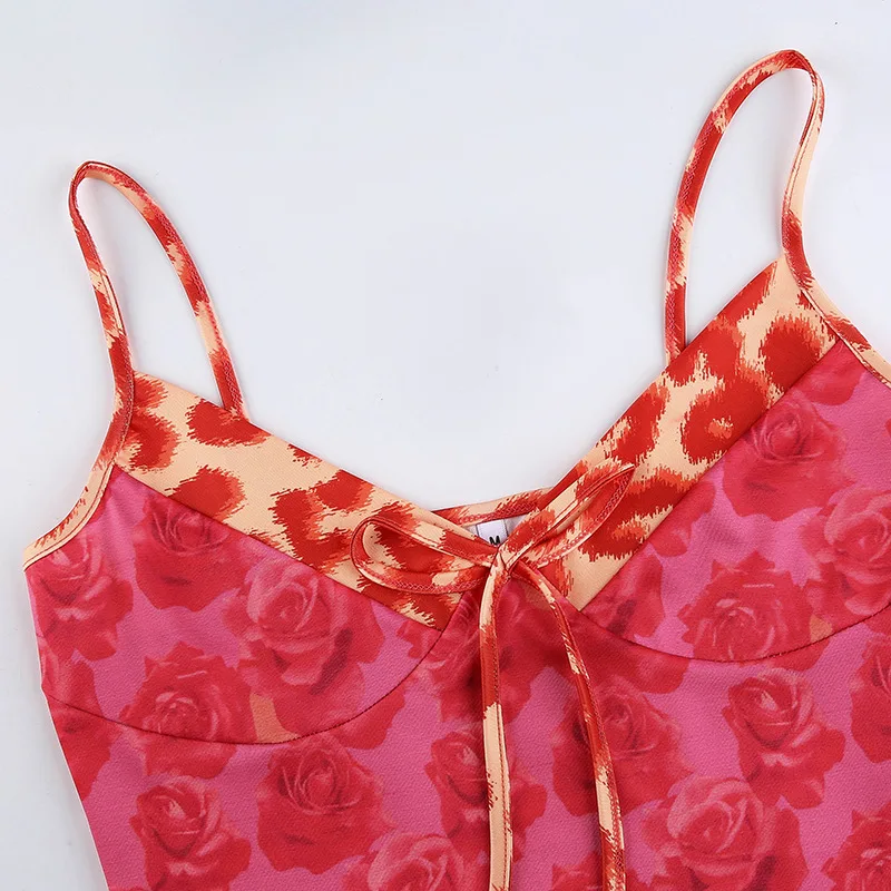 

2021 Butterfly rose tank tops Camis Bow Sexy Short Floral bandage womens fashion cropped top Ruched V neck Wave Cut