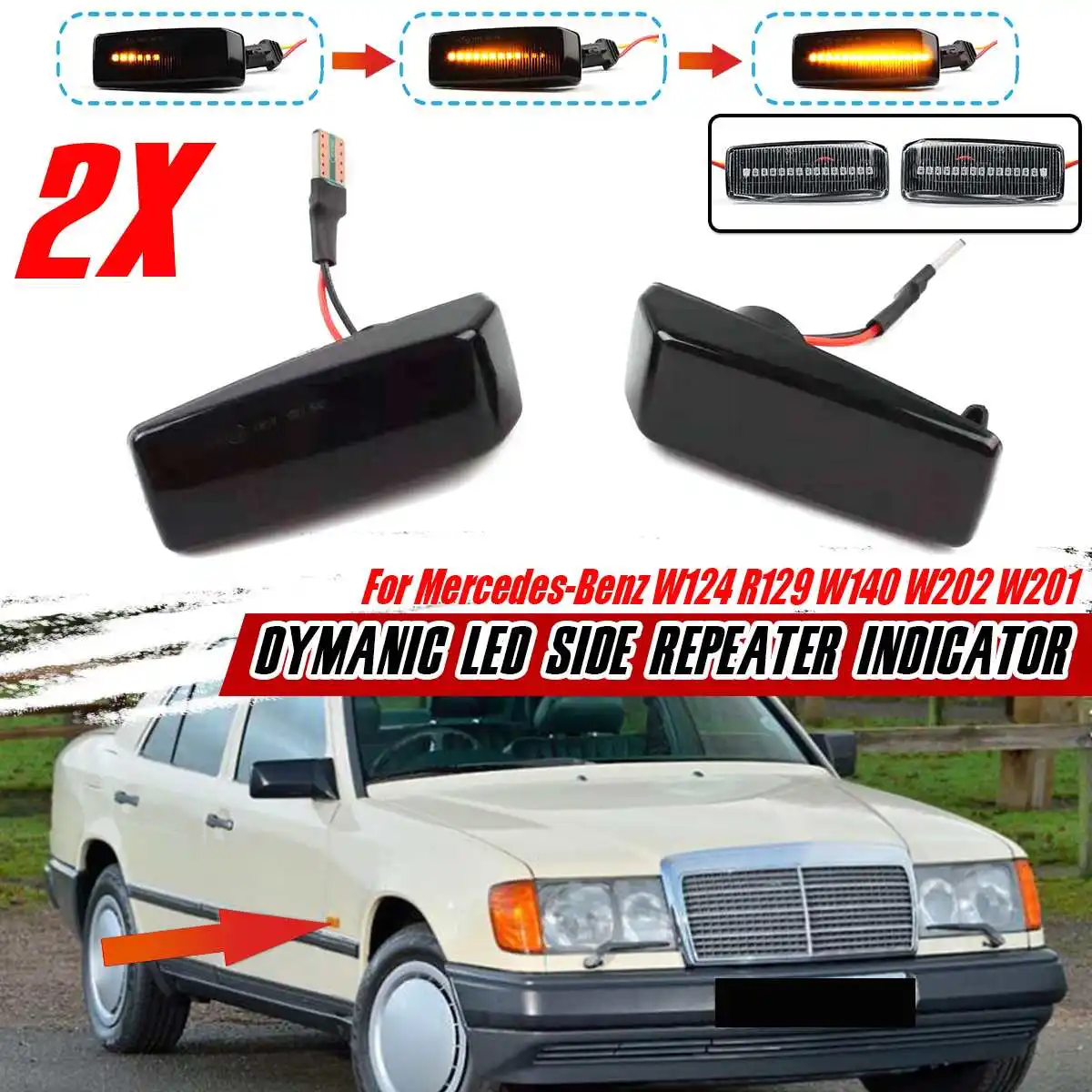 2 шт. светодиодные динамичессветодиодный поворотники для Mercedes Benz C E S SL CLASS W201 190 W202
