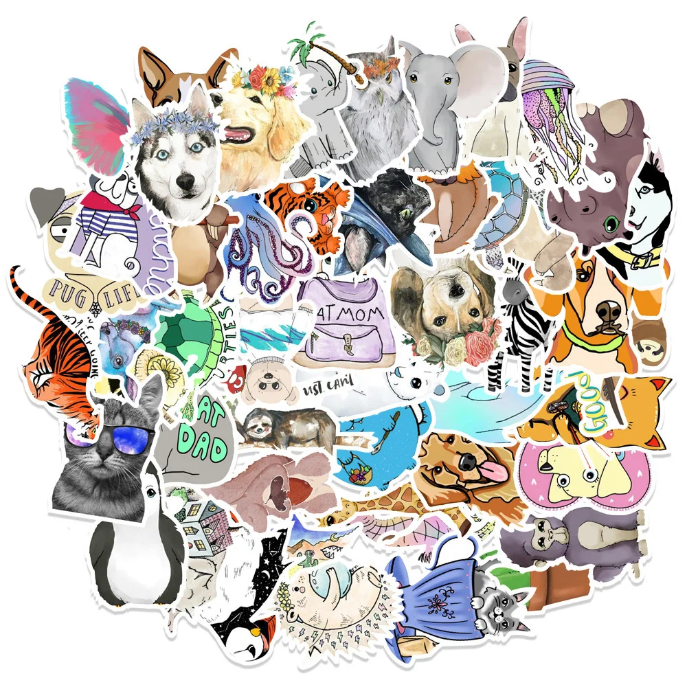 

50pcs cute cartoon animal Stickers Laptop Skateboards Luggage Motorcycles Phone Children's Toy Waterproof Sticker Classic Decal